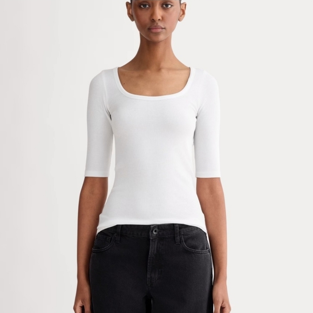 Everlane Luxe Rib Scoop-Neck Tee White Size Small - Picture 2 of 6